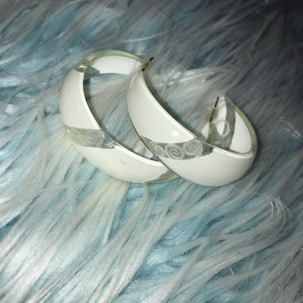 Retro White Hoop Earrings